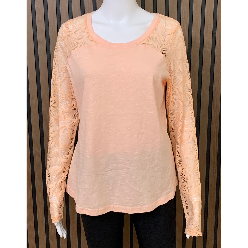 Ariat Women's Peach Slub Knit Lace Raglan Long Sleeve Top Large NWT